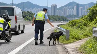黑狗誤闖粉嶺公路 警員以人車屏障護送離開