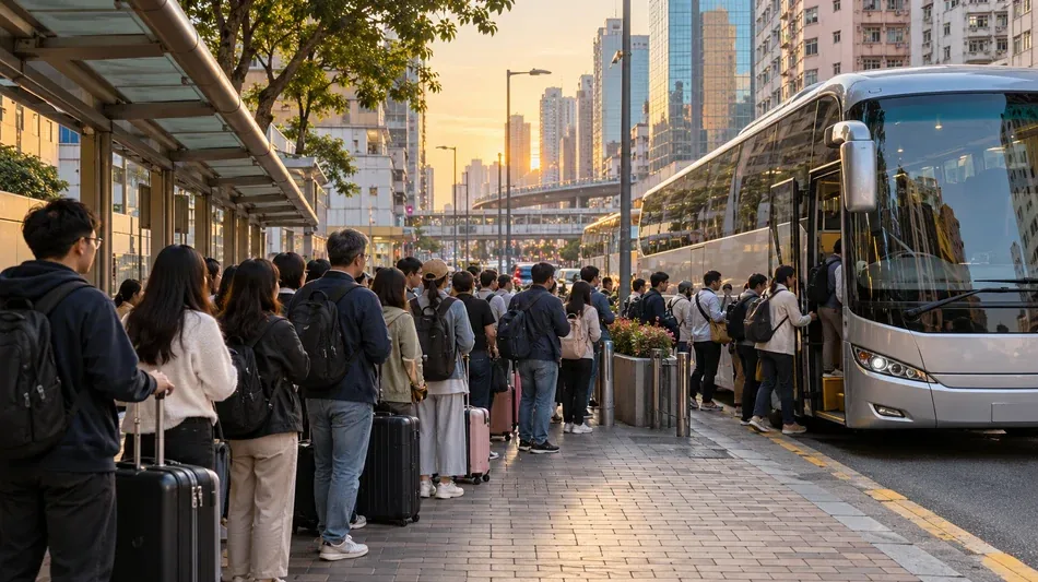 旺角跨境巴士站凌晨人潮減退 約40名旅客輪候15分鐘上車