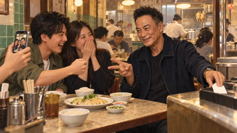 任達華上環餐廳與粉絲猜拳合照 離場前代為結帳